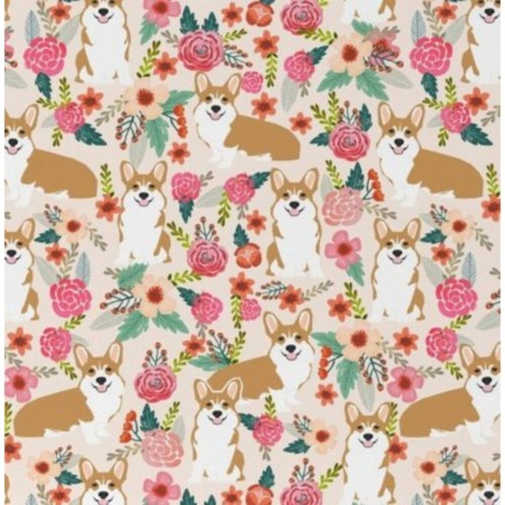 Spoonflower Pre-Pasted Removable Smooth Wallpaper - Corgi Dog & Floral Print Two